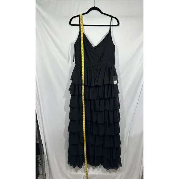 NWT $398 IEENA Mac Duggal [ 14 ] V Neck Sleeveless Ruffle Gown in Black  G1675